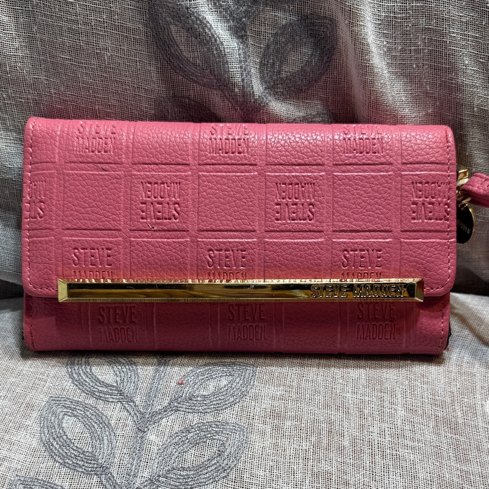 Steve Madden Embossed Pink Wallet with Gold Accent
